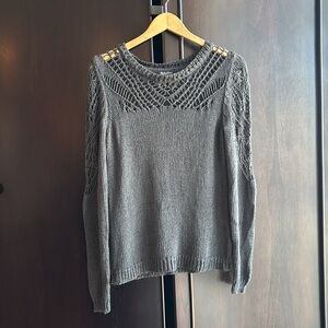 Lucky Brand Gray Crew Neck Sweater with Geometric Pattern
